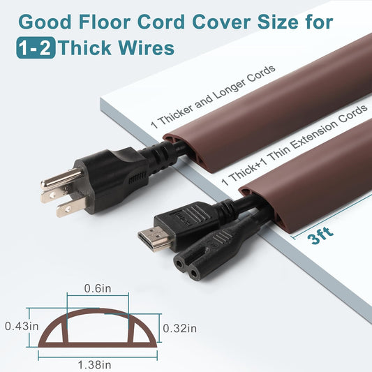 8.5ft Brown Cord Floor Cover, Low Profile Cord Cover Floor, LZEOY Floor Cord Covers for Wires, Soft Cord Protector Floor Prevent Cable Trips, Floor Wire Covers for Cords, Channel:0.6" (W) x 0.32"(H)