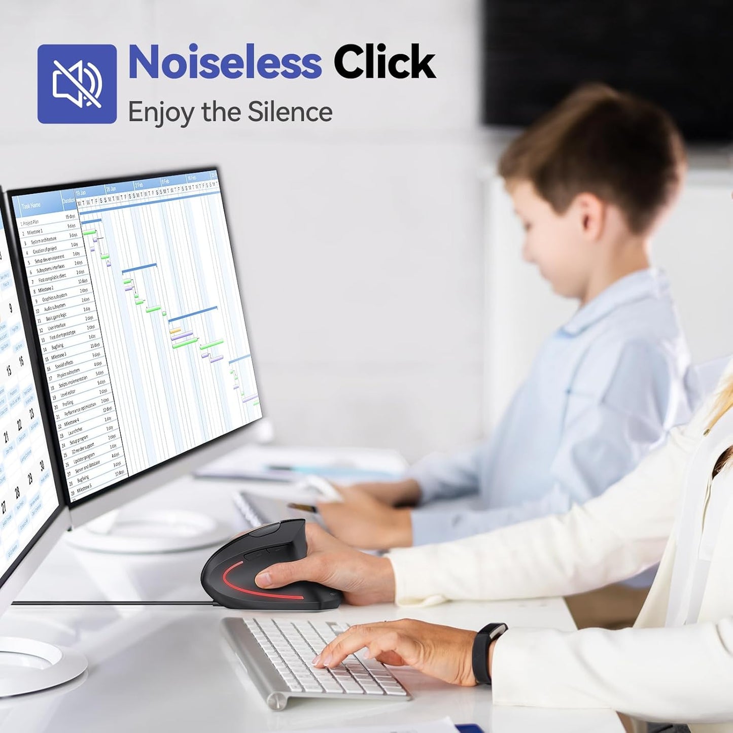 TECKNET Wired Mouse, 6400 DPI Ergonomic Mouse 6 Buttons Silent Mice 4 Adjustable DPI Vertical Mouse Compatible with Windows/Chrome/Laptop/Computer