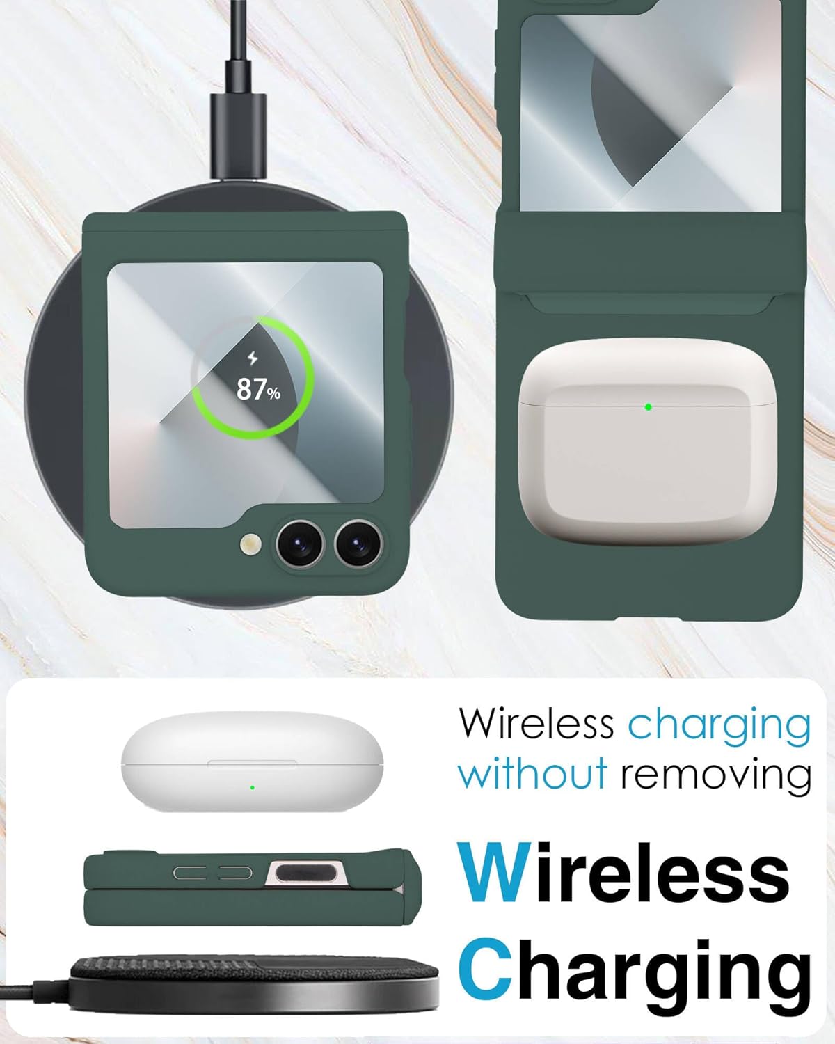 STORMTAL for Samsung Galaxy Z Flip 6 Case/Z Flip 7 FE Case, Hinge Protection, Built-in Screen Protector, Wireless Charging, Slim Rugged Phone Protective Case for Galaxy Z Flip 6 Green