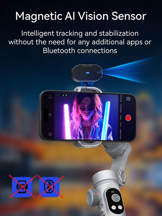 3-Axis Phone Gimbal, Gimbal Stabilizer for iPhone w/AI Vision Sensor, Portable for iPhone/Andriod, Phone Stabilizer Built in Fill Light Perfect for TikTok YouTube-Smart XPro AI Grey