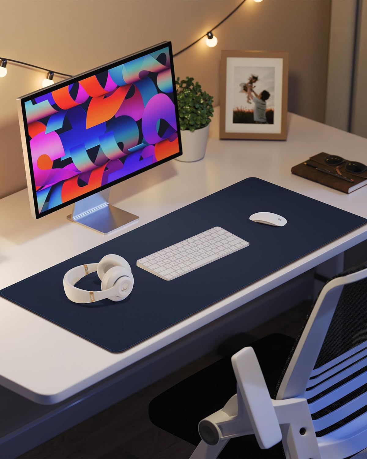 Non-Slip Desk Pad,Mouse Pad,Waterproof PVC Leather Desk Table Protector,Non-Slip PU Leather Desk Blotter, Easy Clean Laptop Desk Writing Mat for Office Work/Home/Decor(Midnight Blue, 24" x 13.7")