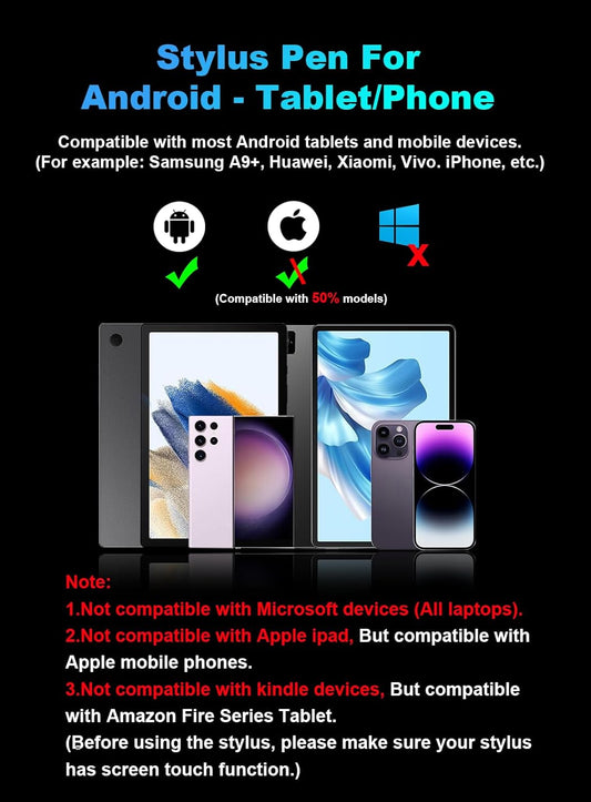 Stylus Pen for Android Tablet/Phone Pom Tips Fast Charge Stylus Pen for iPhone Magnetic Active Pencil Compatible with Samsung A9+, iPhone, Lenovo and Other Android Smartphone and Tablet Devices-White