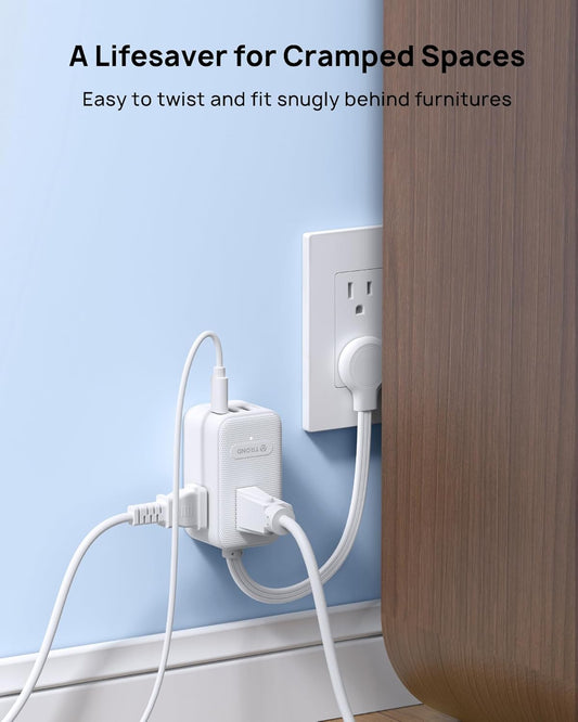 TROND Outlet Extender with 6 Inch Cord - Multi Plug Wall Outlet with PD 20W USB C Plug Adapter, Ultra Short Extension Cord, 3 Way Power Splitter for Bathroom Kitchen Office Dorm Travel Essentials