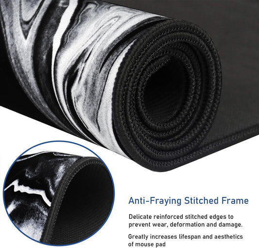 Large Extended Gaming Mouse Pad with Stitched Edges, Durable Non-Slip Natural Rubber Base, Waterproof Computer Keyboard Pad Mat for Esports Pros/Gamer/Desktop/Office/Home - Black White