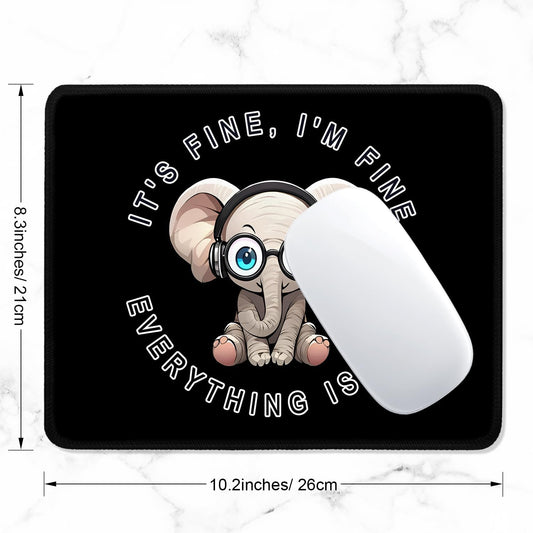 ITNRSIIET Mouse Pad with Stitched Edge Premium Textured Smooth Precise Operation Waterproof Washable Non-Slip Rubber Base Desktop Protection Mat, 10.2×8.3×0.12 inches, Pretty Fine Elephant