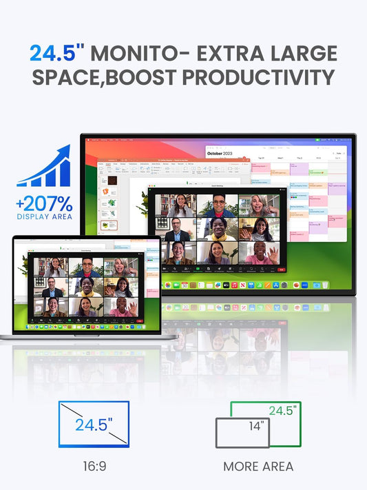 UPERFECT 24.5" Portable Gaming Monitor, 2K QHD 2560×1440, 165Hz USB-C, 144Hz HDMI, 1ms, FreeSync HDR IPS, Dual Speakers, VESA Mount, Adjustable Stand, Travel Second Screen for Laptop/MacBook/Switch