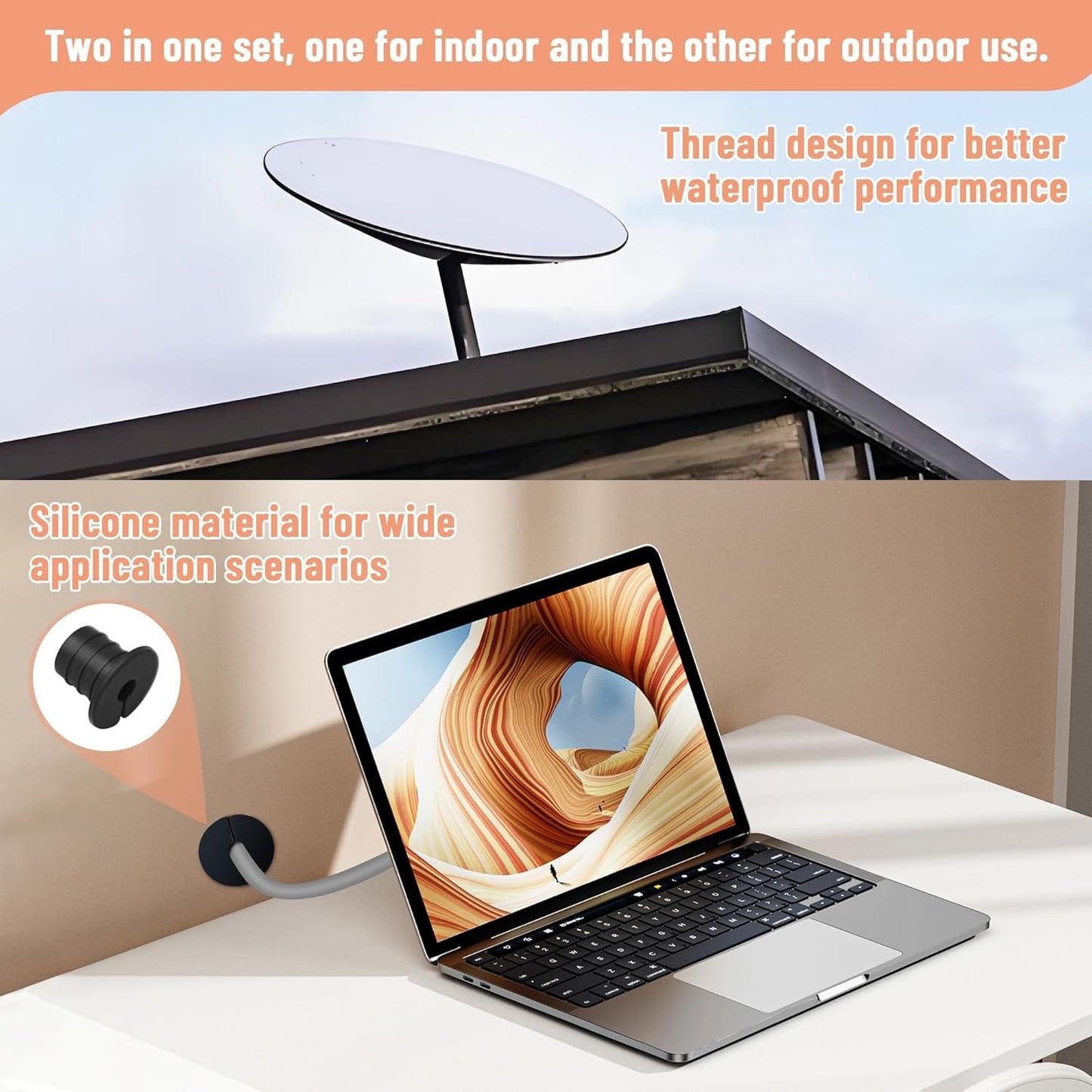 Cable Grommet Routing Kit for Starlink for 3/4 inch Wall Hole, Starlink Accessories, Silicone Cable Wall Pass, Starlink Anti-Slip Wall Grommets for Cables (3/4 inch) 2 Pcs (Pack of 2)