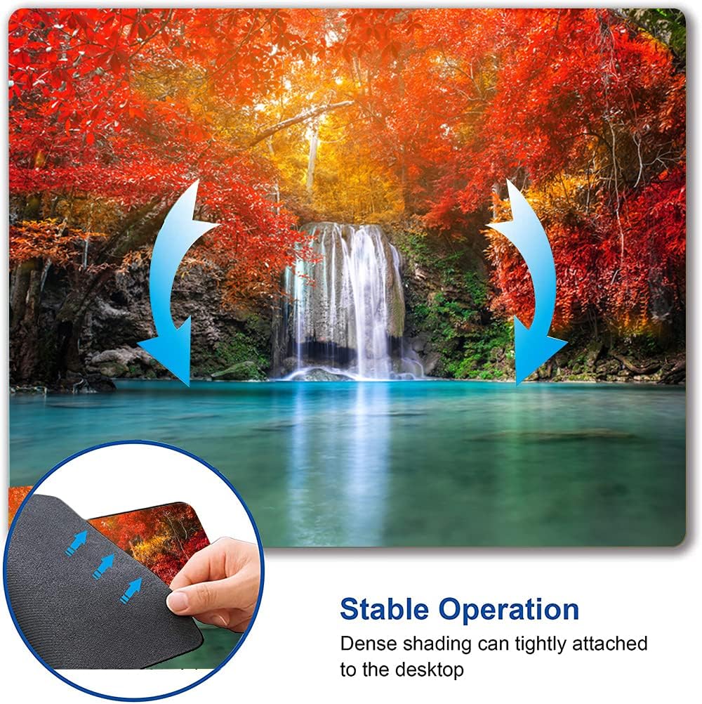 Mouse Pad, Natural Landscape Mouse Mad, Square Waterproof Mouse Pad Non-Slip Rubber Base MousePads for Office Laptop, 9.5"x7.9"x0.12" Inch(Waterfall in Autumn Forest)