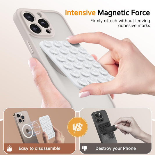 GONEZ Magnetic Suction Cup Phone Mount for MagSafe Case, Removable Silicone Sticky Grip for iPhone 12/13/14/15/16, Hands-Free Selfies and Videos for TikTok & Instagram Influencer/Creator,Glitter White