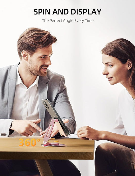 Nulaxy Rotatable Cell Phone Stand, Fully Adjustable Foldable Desktop Phone Holder Cradle Dock, Thick Case Friendly, Compatible with All Phones, Nintendo Switch, Rose Gold