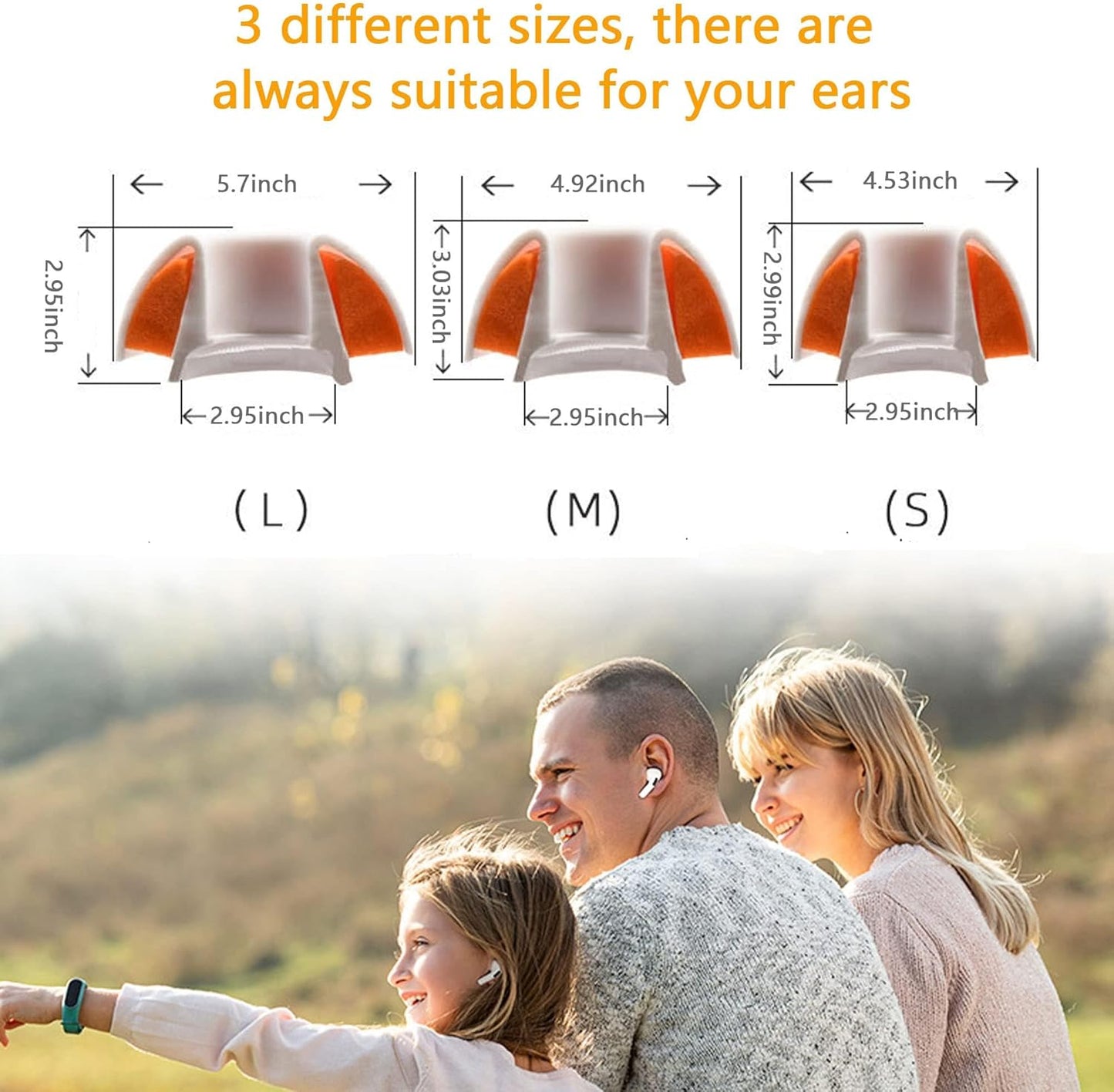 Airpod Pro Ear Tip Memory Foam & Silicone Hybrid Ear Tips, Perfect Noise Reduction, Stays in Your Ears, Ultra-Comfort, Anti-Slip Eartips, Fit in The Charging Case (Orange, Assorted S/M/L)