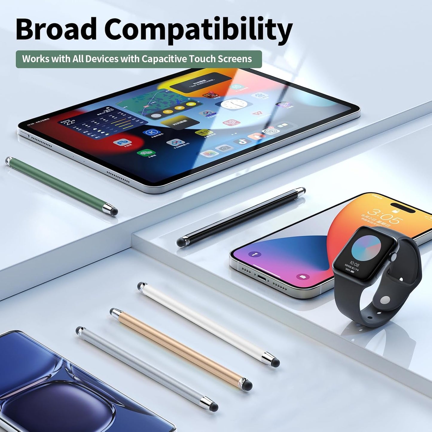 Stylus Pen for Touchscreen,5 PCS Stylus,2-in-1 Stylus Pen for iPad, High Sensitivity Precision Suitable for All Touch Screens of iPhone/ipad/Android Tablet(Black/White/Gray/Gold/Dark Green)