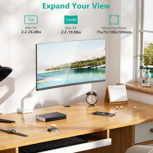 WALI Single Monitor Arm Mount Stand, Adjustable Gas Spring Arm Monitor Mount for Display up to 32 Inch,19.8lbs Capacity (GSMP001W), White