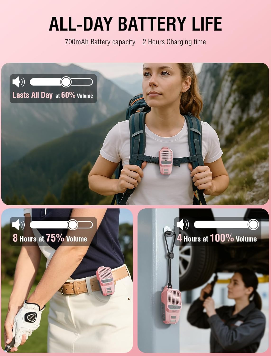 GBEAST Wearable Bluetooth Speaker with RGB, IPX6 Waterproof Clip-On Portable Speaker with 30H Playtime - Built-in Mic Hands-Free for Jobsite/Outdoor/Golf, TWS Portable Speakers(Pink)