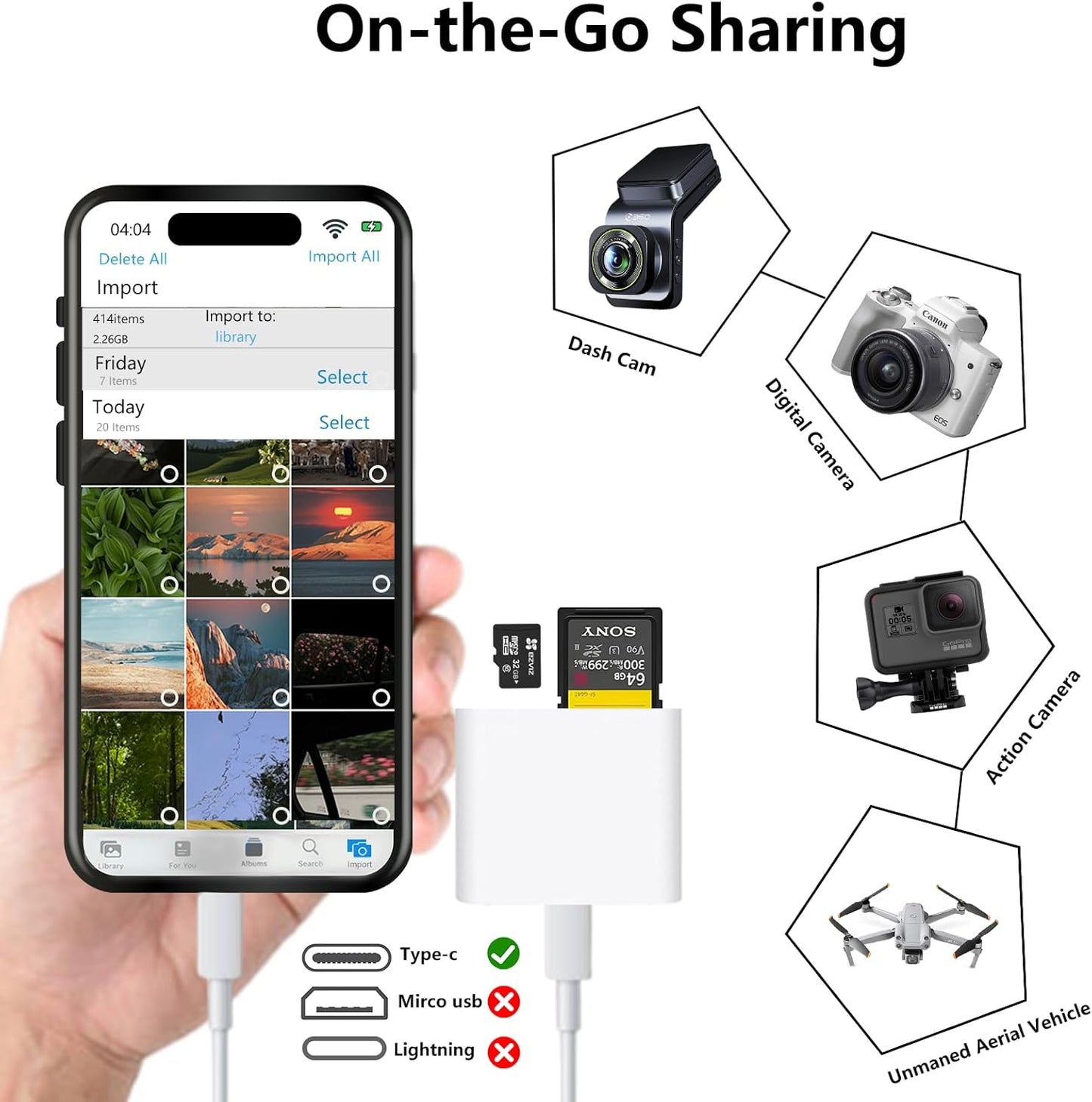 USB C SD Card Reader for iPhone 15 16, Dual Card Slots Micro SD Card Reader USB C Support SD and TF Memory Card Adapter, Trail Camera Viewer Memory Card Reader for iPhone/iPad/MacBook/Mac/Android