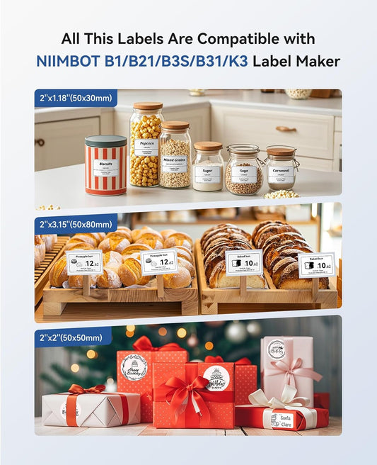NIIMBOT B1 Label Maker Machine with Tape, Label Printer with 3 Rolls Label Paper, 50x30mm/50x80mm White Paper/50x50 Round Label for Office Supplies, Home, Business