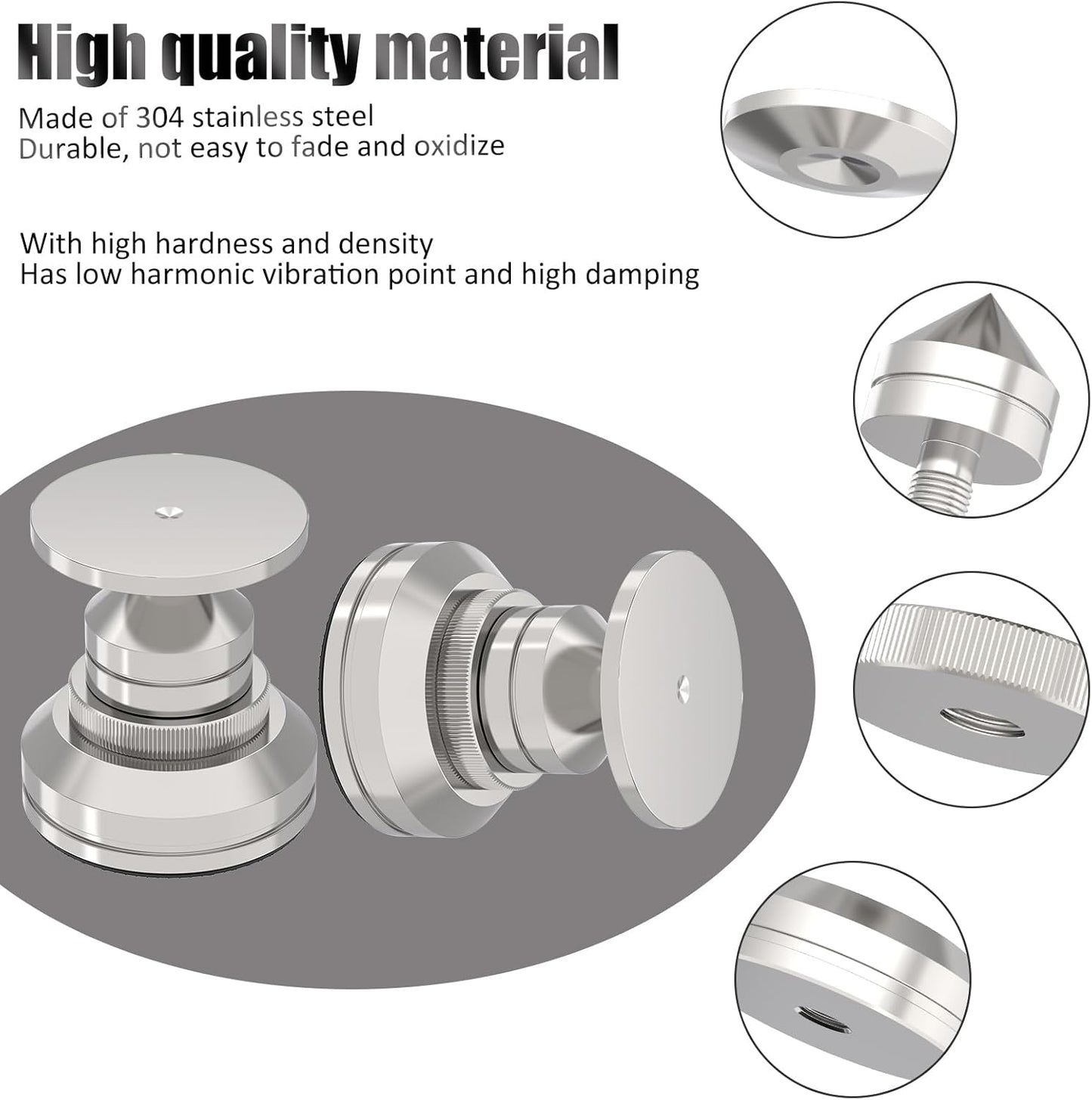 Preffair Adjustable Turntable Feet Stainless Steel Speaker Vibration Isolation Spikes&Pads Subwoofer Floor Protector Shoes Mats Amplifier Vinyl Record Player Shock Absorber Base 4 Sets