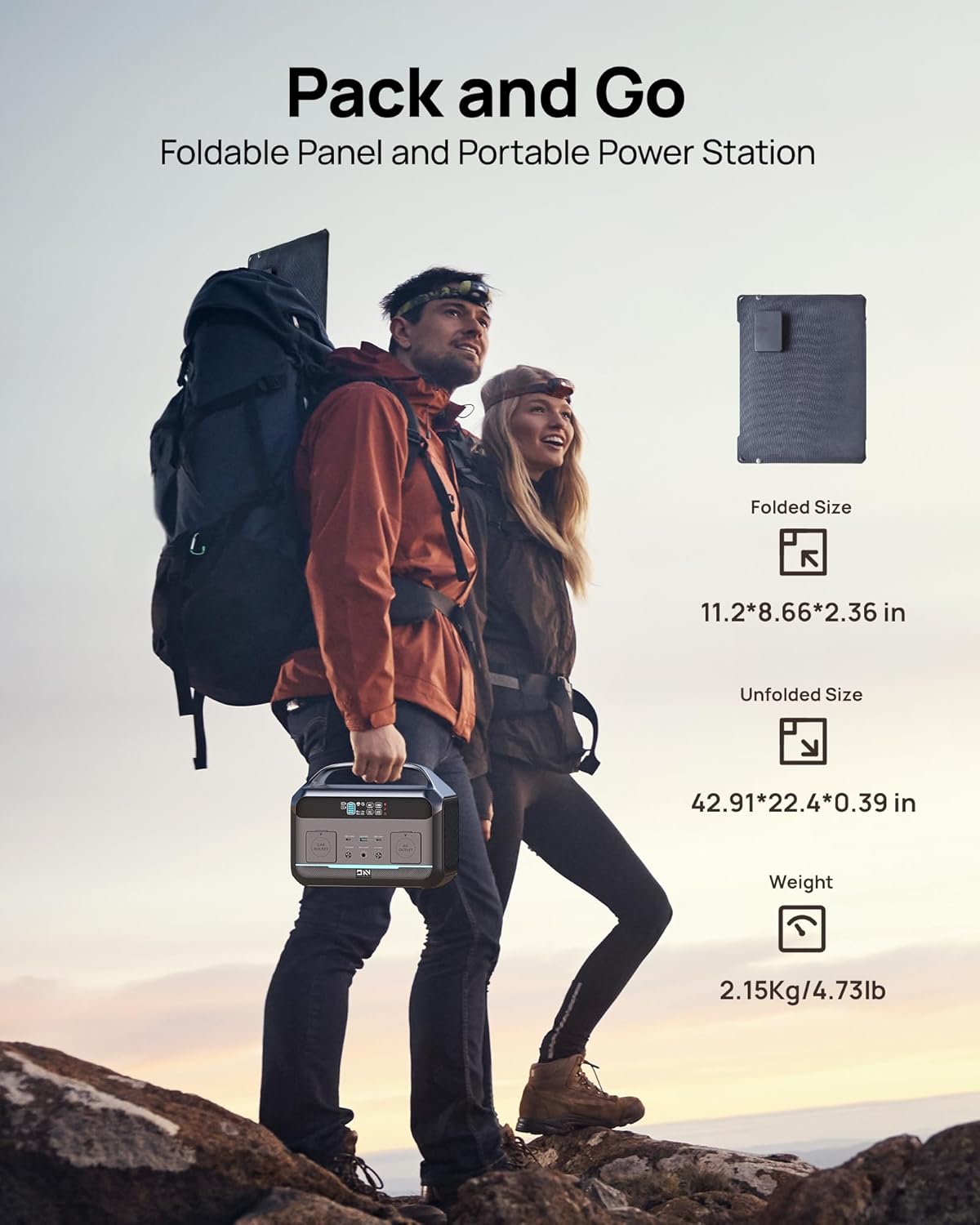 Portable Power Station with Solar Panel 100W, Solar Generator 1200W Peak, 576Wh LiFePO4 Battery with AC Outlets, 1.5Hour Fast Charging for Home & Emergency, Hurricane, CPAP