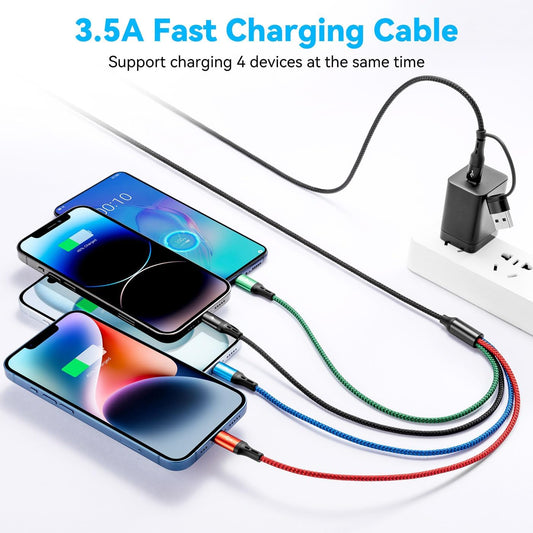 5 in 1 Multi Charging Cable 3.5A, Multi Fast Charging Cord USB A/C to Type C/Micro USB/Lightning Universal Braided Charger Cable,Multi Charger for Cell Phones,iPhone,Galaxy (2, Black, 4Feet)