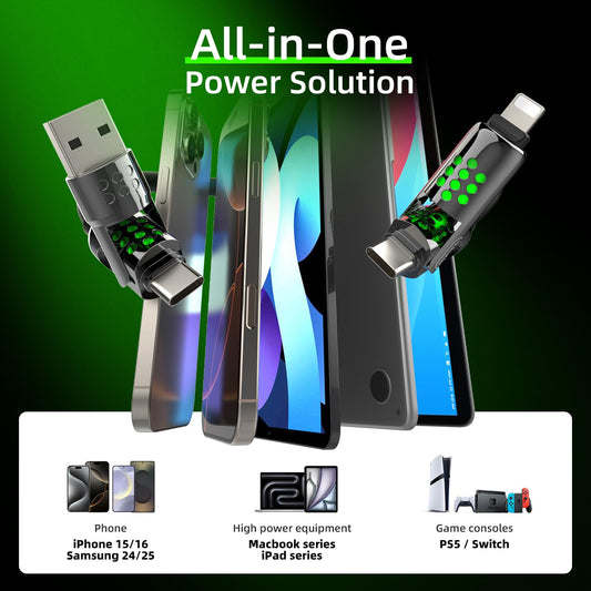 MFish 4-in-1 USB C Charging Cable, 6.6Ft Type C to Type C Cable, 240W Fast Charger for iPhone 16/15/14 Pro Plus Pro Max, for iPad MacBook Pro/Air, Laptops - Multi Charging Cable with USB-A