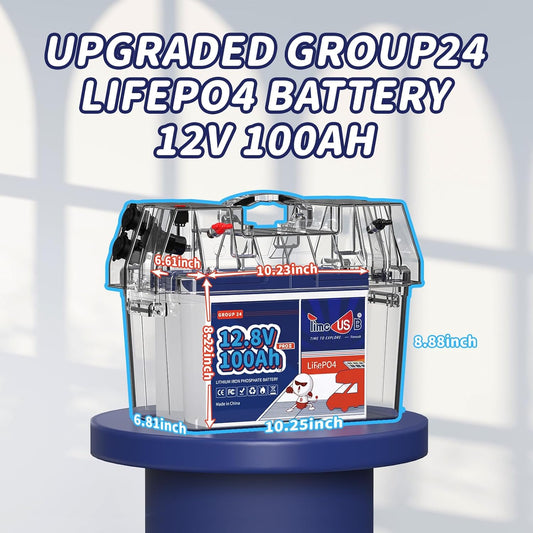 12V 100Ah Group24 Mini LiFePO4 Battery, Grade A Battery Cells, Drop-in Replacement for Lead Acid Battery, 100A BMS, Up to 15000 Cycles, Lithium Battery for RVs, Trolling Motor & Solar System