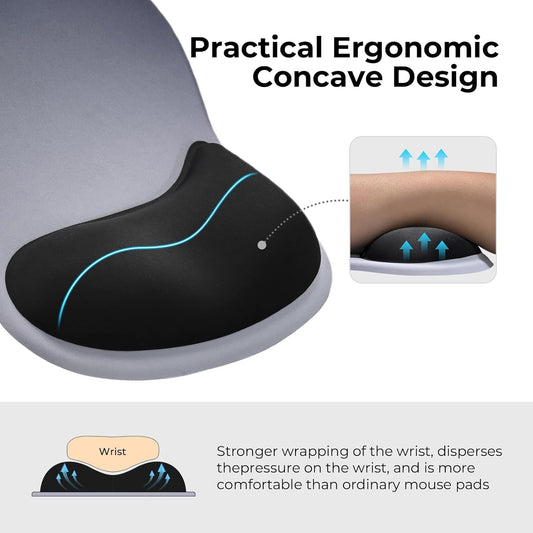 EooCoo Ergonomic Mouse Pad with Gel Wrist Rest Support Middle Concave Design, Relieve Wrist Pain Mousepad, Non-Slip Base for Laptop, Computer, Office Desk Accessories, Carpal Tunnel Syndrome