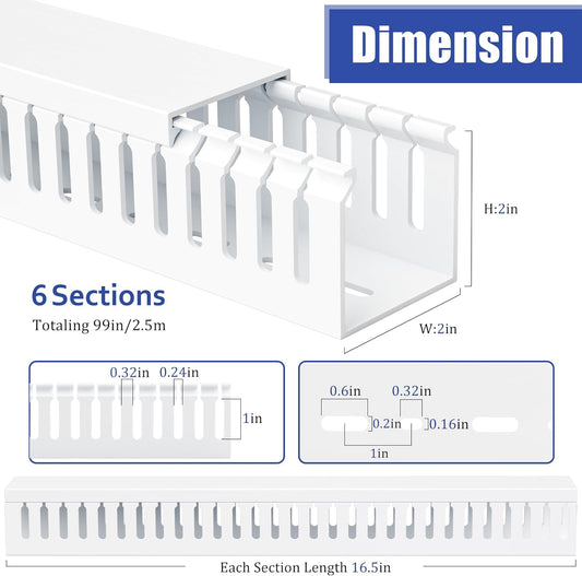 ZhiYo 99in (6X L16.5in) Professional Server Rack Cable Management Raceway, H2 x W2in Cable Raceway Kit, Electrically Safe PVC Open Slot Wire Raceway for Under Desk/Computer/Network Cords, White