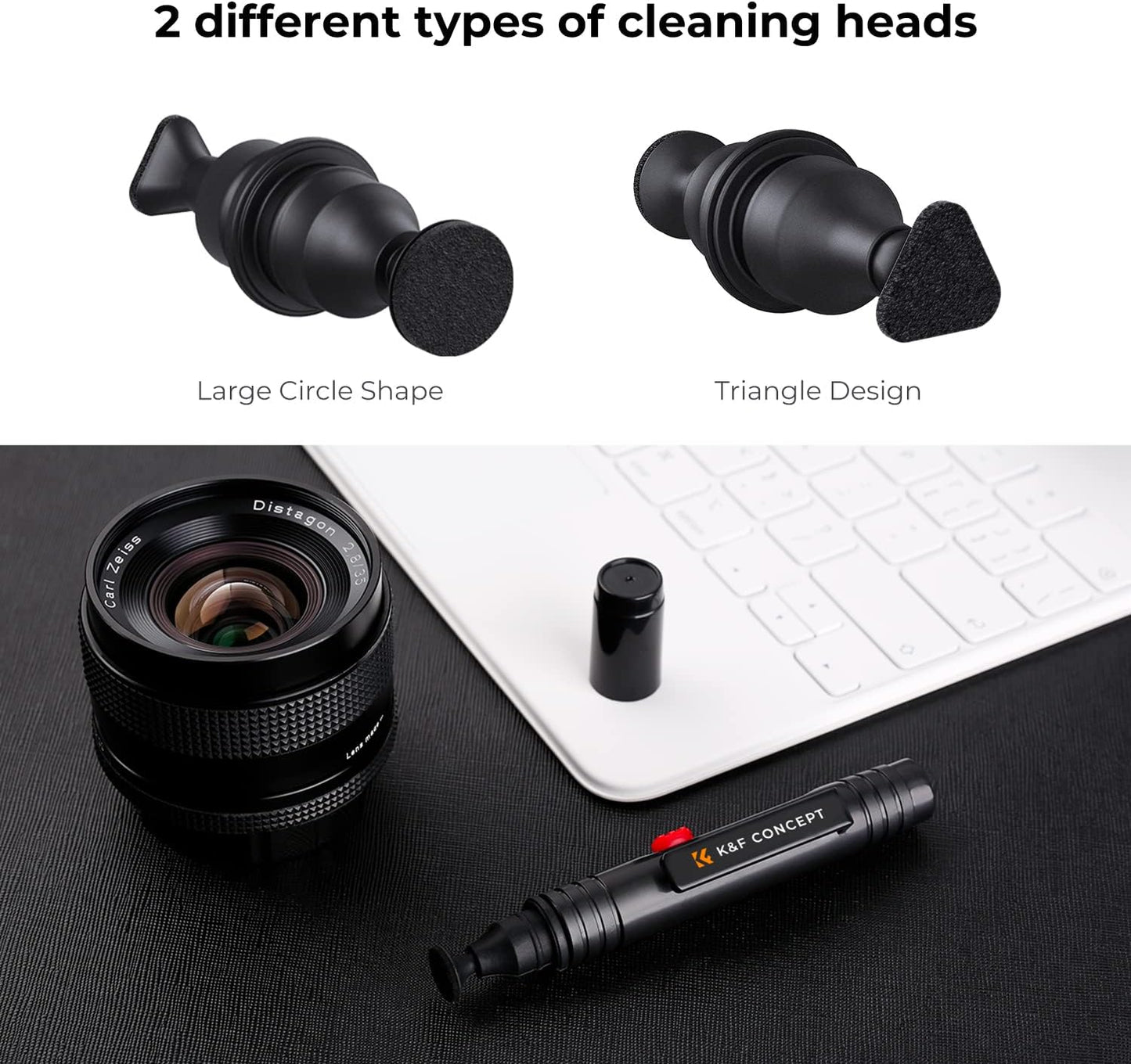 K&F CONCEPT Professional Lens Cleaning Pen with Soft Brush, Carbon Head Lens Cleaning Pen Compatible with Canon, Nikon, Pentax, Sony Digital Camera Cleaning,AR VR Glasses Cleaning