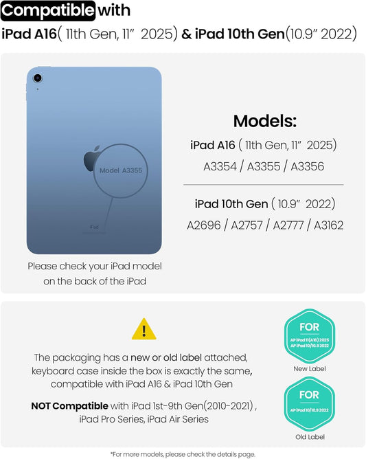 Nillkin iPad A16 (11th Gen) / 10th Gen Case with Detachable Keyboard, Magic Trackpad, 7-Color Backlit, Portrait/Landscape Modes, Rugged Keyboard Case for iPad 11th / 10th Generation (2025/2022), Gray