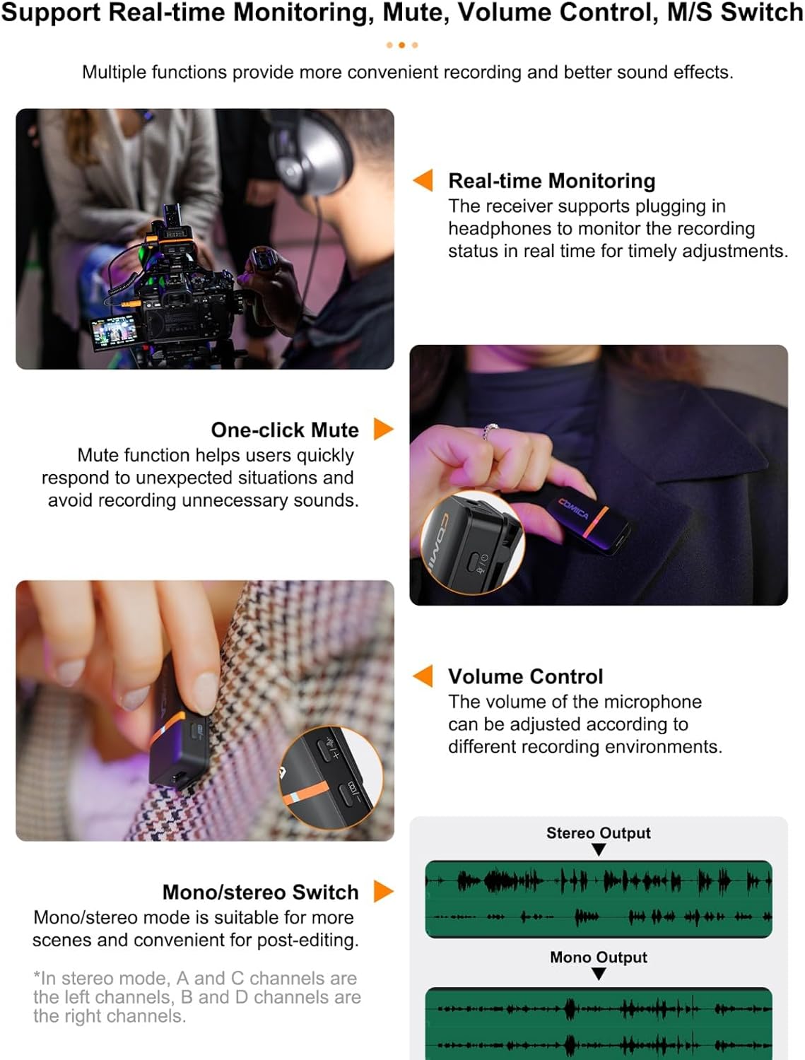 COMICA Vimo Q Four-Channel Mini Wireless Lavalier Microphone System with 4 Transmitters and 1 Receiver with Charging Case for Phone Video Recording Interview Youtubers Vloggers