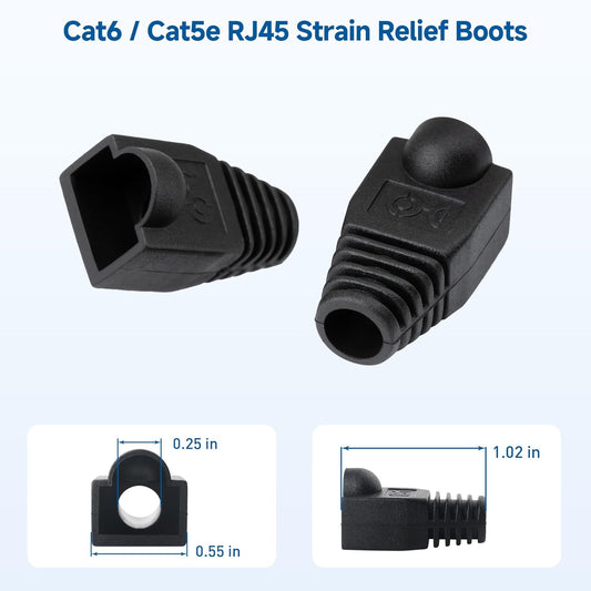 Cable Matters 100-Pack Cat6 / Cat5e RJ45 Strain Relief Boots, RJ45 Boot, Cat 6 Boot, Cat6 Ethernet Boots, Black, Suitable for 6.5mm (0.25in) Ethernet Cables