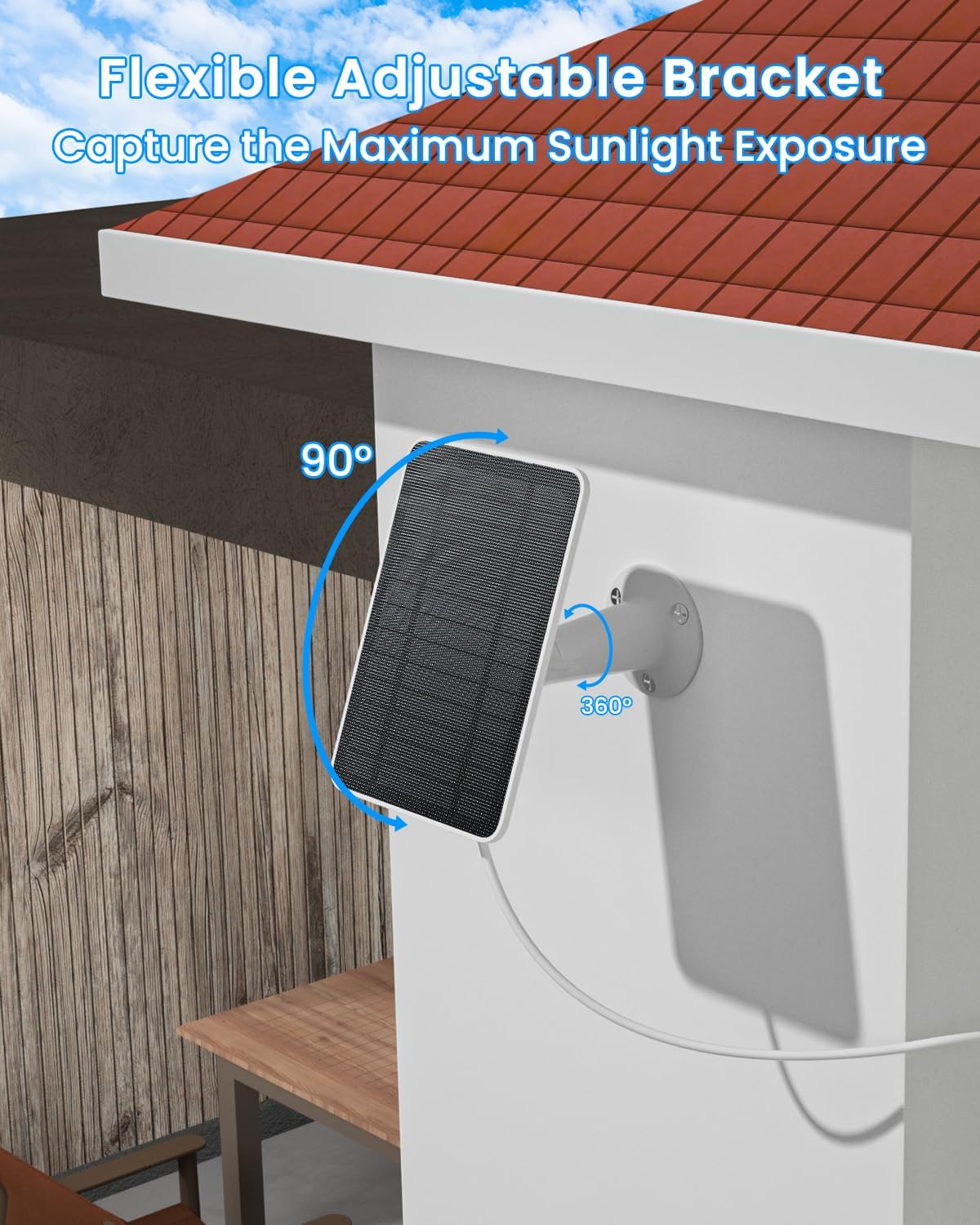 Solar Panel Charger Compatible with Arlo Essential 2K Outdoor(2nd Gen)/Essential XL Camera(2nd Gen)/Essential Spotlight, 5W Solar Panel with IP65 Waterproof 10ft Micro USB-C Cable & Wall Mount, 3 Pack