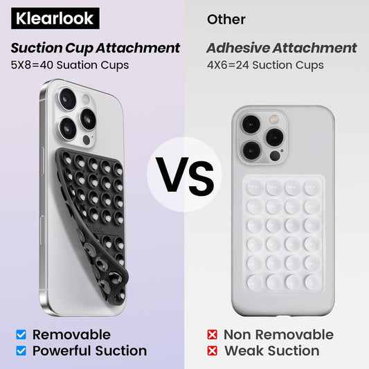 2PCS Silicone Suction Cup Phone Case Mount Double Sided, Hands-Free Phone Accessories Holder for Selfies and Videos, Silicon Sticky Phone Grip for iPhone and Android, Transparent&Black