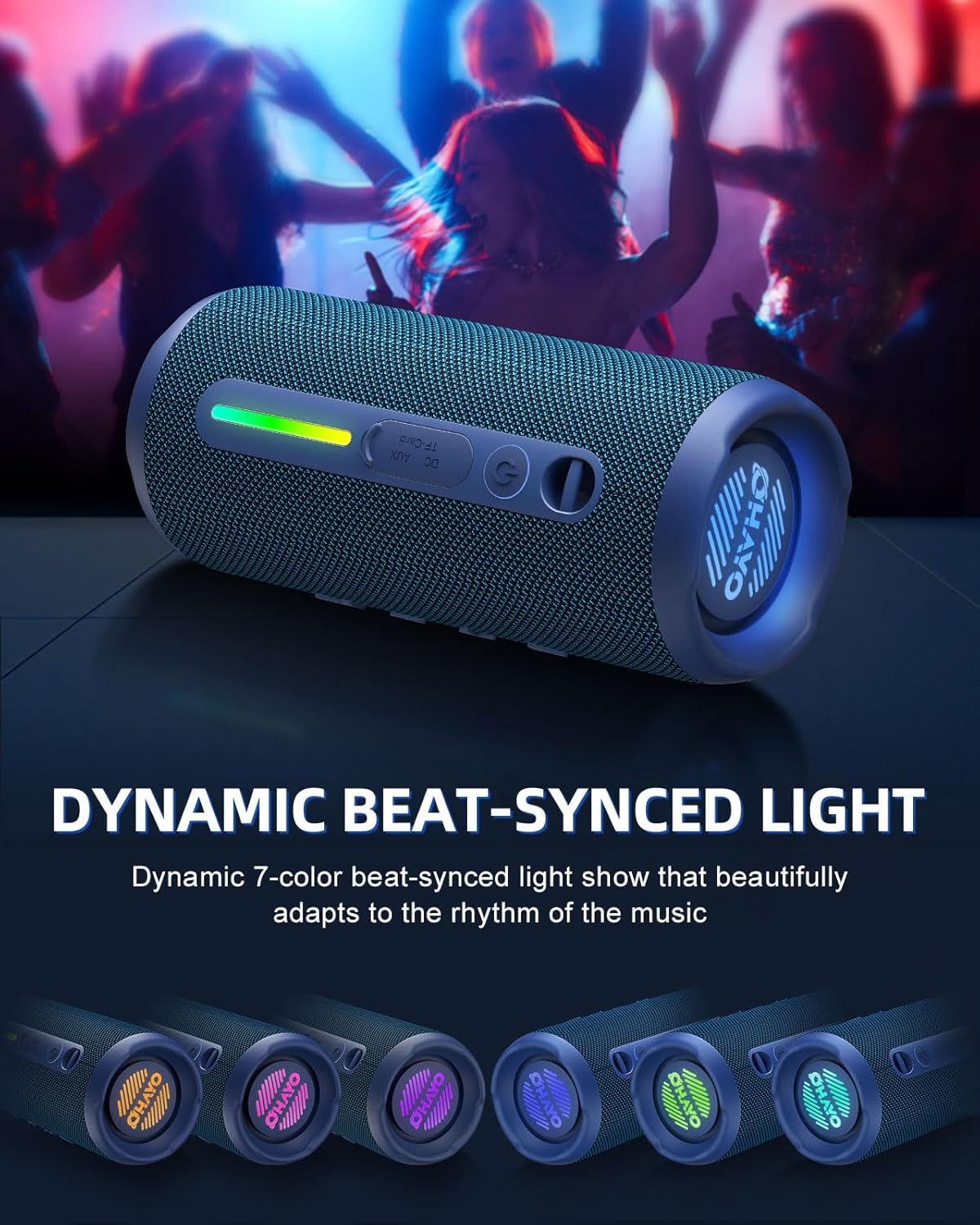 OHAYO Portable Bluetooth Speaker, IPX7 Waterproof Wireless Speaker with 24W Stereo Sound, Active Extra Bass, Bluetooth 5.3, RGB Lights, Dual Pairing, Up to 30H Playtime for Home, Outdoor, Party