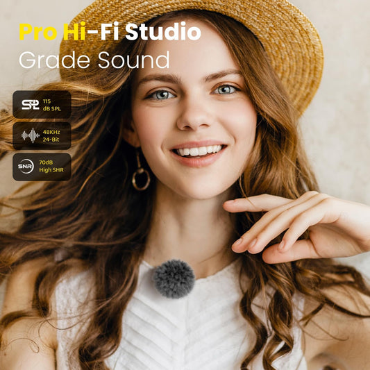 Wireless Lavalier Microphone for iPhone Android, 2in1 Magnetic & Clamp Lapel, Banxye Ultra-light 1 Click Noise Cancelling Studio Sound, Lapel Mic for Video Recording, Streaming, Youtube, Tiktok, Beige