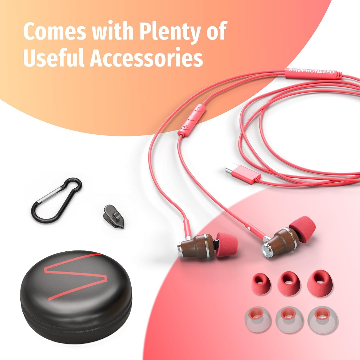 Symphonized Premium Wooden iPhone Earphones Wired (USB C) Deep Bass Sound, 3D Sound, Microphone Volume Control, 90% Noise Cancelling for Type C Devices. Earphones for iPhone 15 to 16 & Android