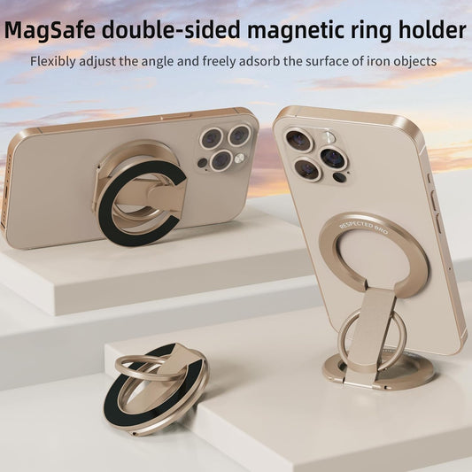 RESPECTED BRO-Magnetic-Phone-Ring-Holder with Dual Rings, Compatible with iPhone 16/15/14/13/12, Multifunctional Stand for Desk,Office,Gym,Kitchen & All Metal Surfaces, Finger Loop Grip (Desert Gold)