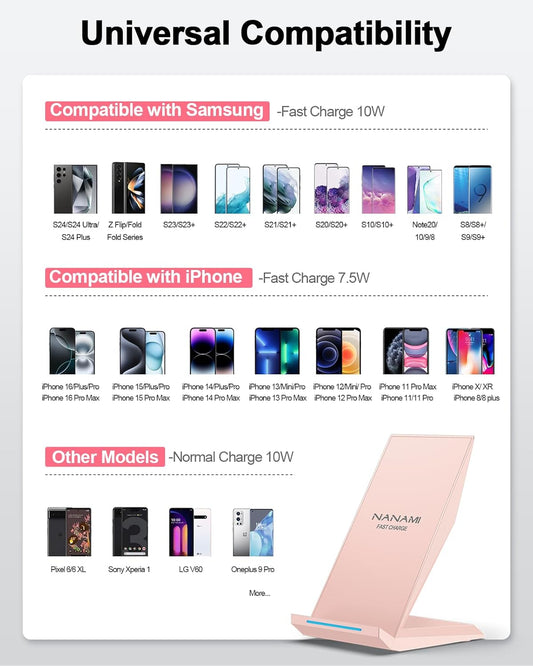 NANAMI Wireless Charger 2 Pack - Fast Wireless Charging Stand for iPhone 16/16 Plus/16 Pro Max/16 Pro/15/14/13/12/12 Pro Max, Phone Charger Compatible Samsung Galaxy S25/S24/S23/S22/S21/S20,Pixel 6/5