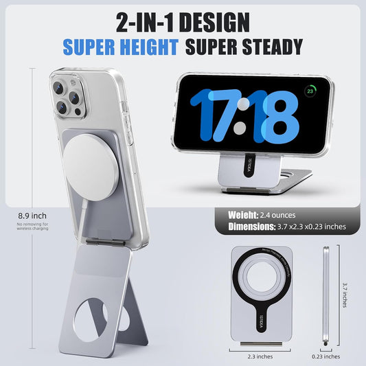 Phone Tripod Stand, Aluminum Alloy Mini Tripod Compatible with Magsafe iPhone 16/15/14/13/12 Series, Foldable Strong Magnetic Phone Stand, Mult-Angle Adjustment Selfie Stick(Grey)