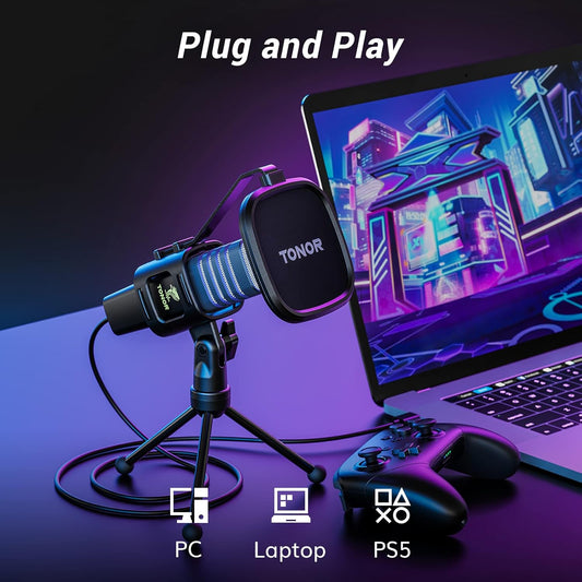 TONOR RGB USB Microphone, Cardioid Condenser Computer PC Mic with Tripod Stand, Pop Filter, Shock Mount for Gaming, Streaming, Podcasting, YouTube, Twitch, Compatible with Laptop Desktop,TC30 with RGB