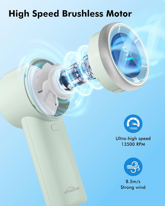 WHATOOK Portable Mini Fan: High Speed Cooling Fan, 10 Hours Battery Life, USB Rechargeable, Small Essentials for Women, Beach Travel, Vacation (Green)