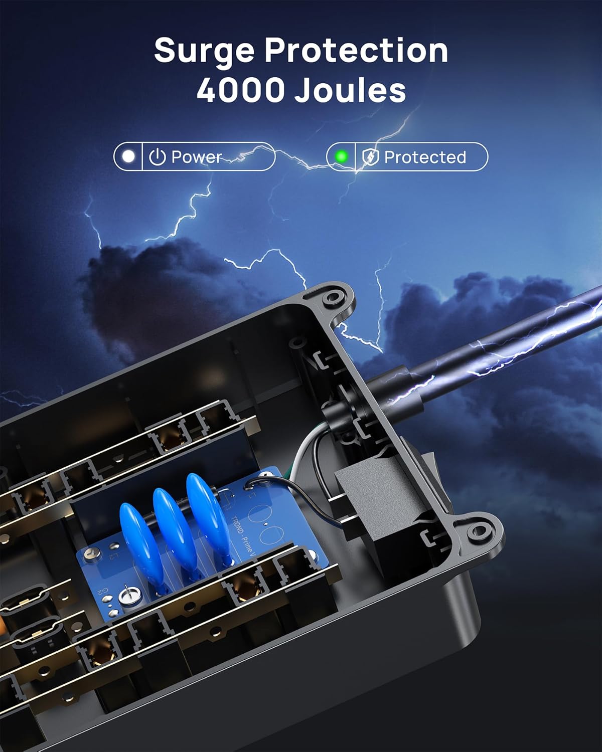 TROND 360° Rotating Flat Plug, Surge Protector Power Strip, 13AC Widely Spaced Outlets Expansion with 3 USB C Ports, 4000J, 15ft Extension Cord Heavy Duty, Wall Mount, Under Desk, ETL Listed, Black