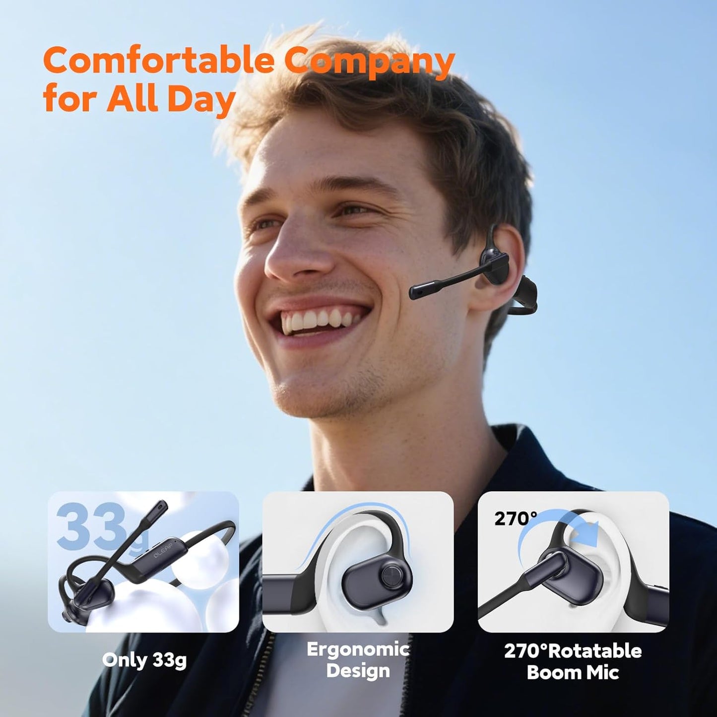 Pilot P200b Pro Wireless Headset with Mic for Work,50dB AI Noise Cancelling Microphone Headphones for Call,Bluetooth 5.3 Open Ear Computer Headset with Microphone & USB-C for Office,Meetings,WFH