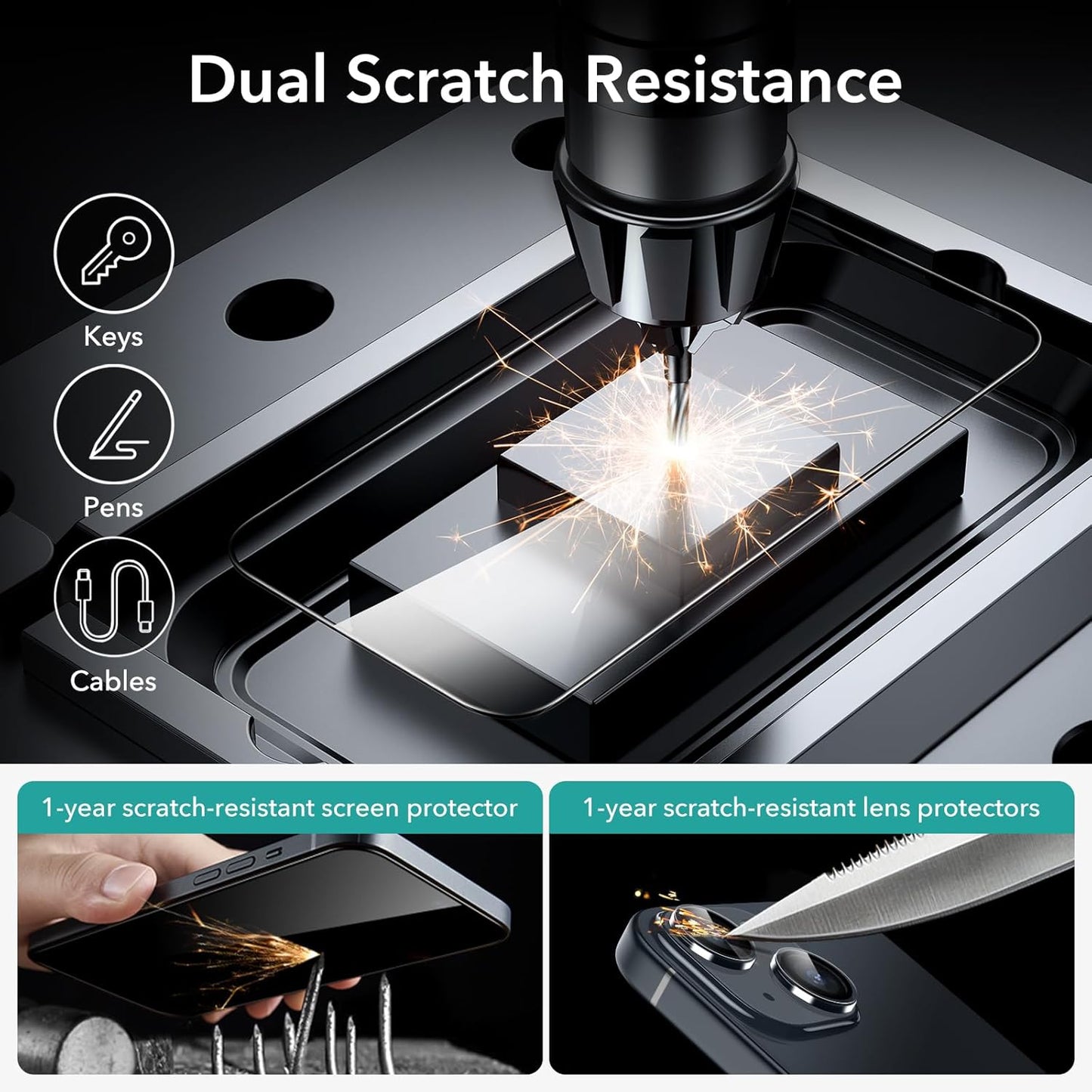 ESR 3+2 Pack for iPhone 15 Plus Screen Protector, 3 Black Edge Tempered-Glass Film and 2 Set Camera Lens Protector, 2.5D Curved Edges, Full-Coverage Military-Grade Protection, Scratch Resistant