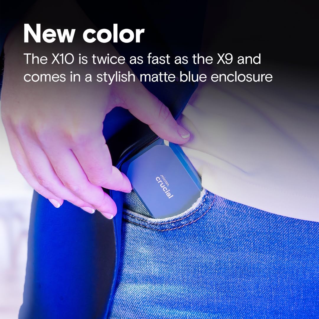 Crucial X10 2TB Portable SSD, Up to 2,100MB/s, USB 3.2 USB-C, External Solid State Drive, Compatible with Windows, Mac & Android, Durable Storage for Games, Photos & Files, Blue - CT2000X10SSD9-02