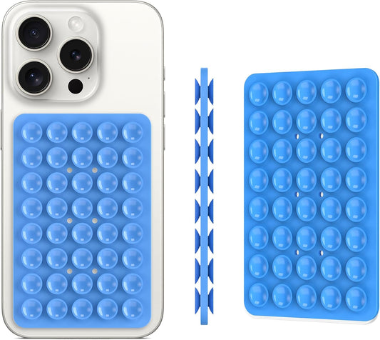 2PACK Silicone Double Sided Suction Phone Case Mount, Detachable Hands Free & Strong Grip Holder for Selfies & Videos, Compatible iPhone Android (Blue, 2Pack 40 Suction Cups)