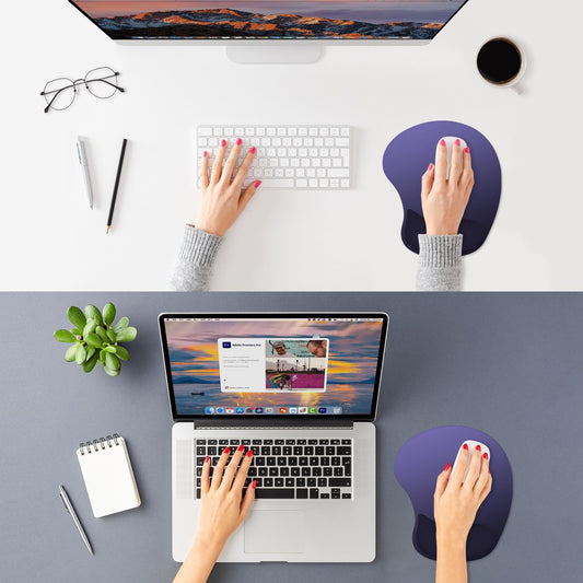 ITNRSIIET Ergonomic Mouse Pad, Cushioned Gel Wrist Rest, Non-Slip Base, Smooth Surface, Compatible with All Mice for Office & Gaming, Desk Accessory, 9.5 x 8.2 inch, Violet Gradient