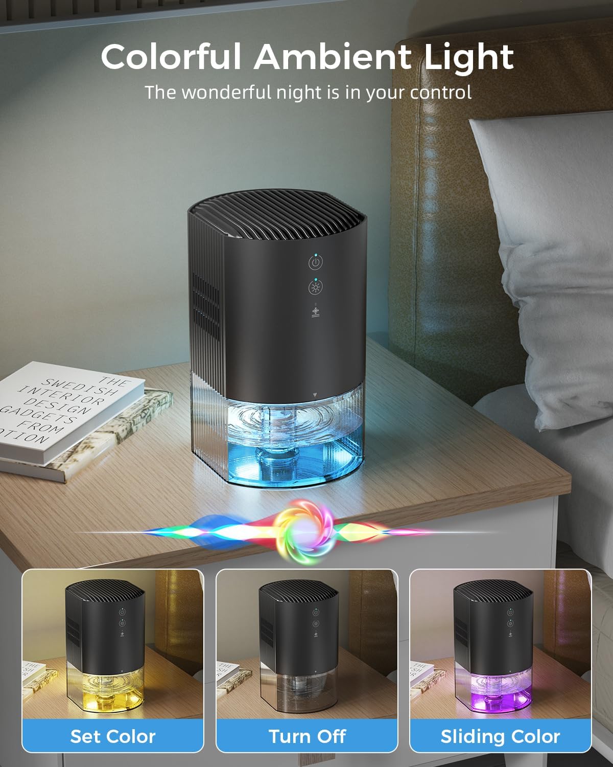 Small Dehumidifiers for Bathroom, Bedroom, Dorm Room, Home, RV, Closet, Wardrobe, Office, Portable Dehumidifier with Auto Shut Off, Auto Defrost, Colorful Light, Ultra Quiet, Energy Saving, 35 OZ