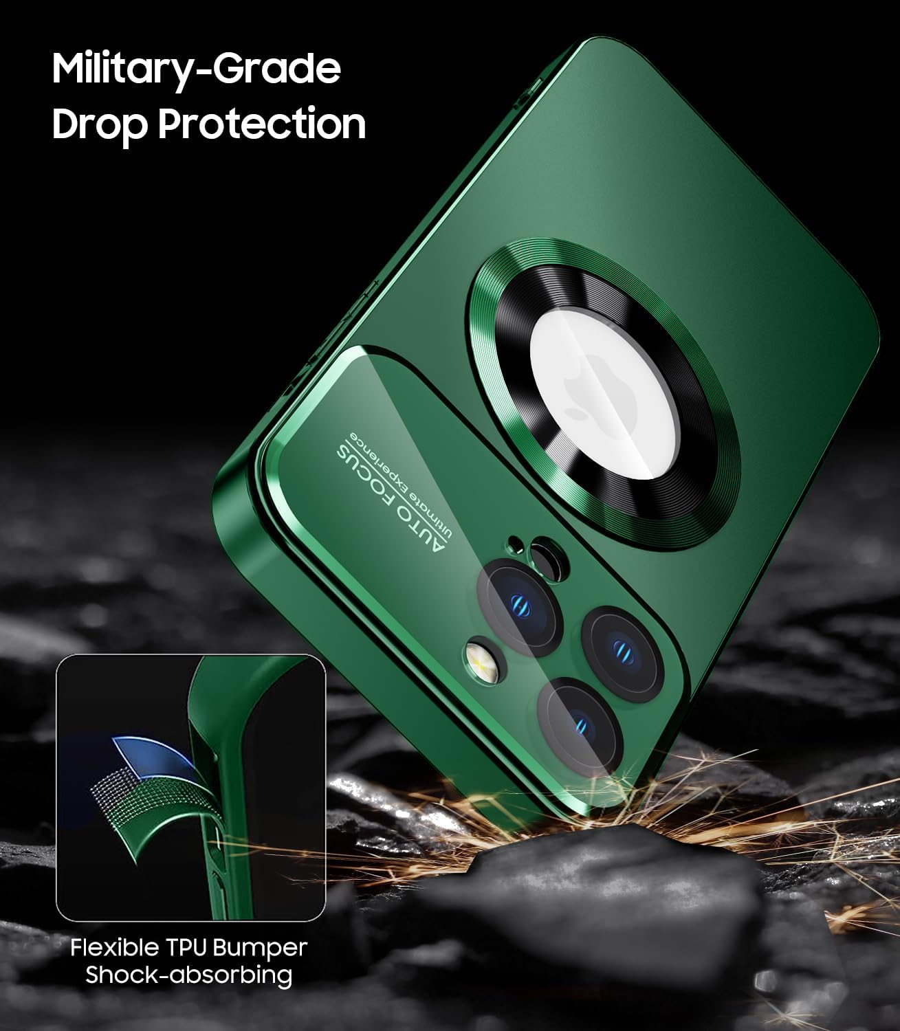 Magnetic for iPhone 16 Pro Case, Compatible with MagSafe, Built-in Camera Lens Protector, Logo View, Military Grade Drop Proof Phone Cover, Green