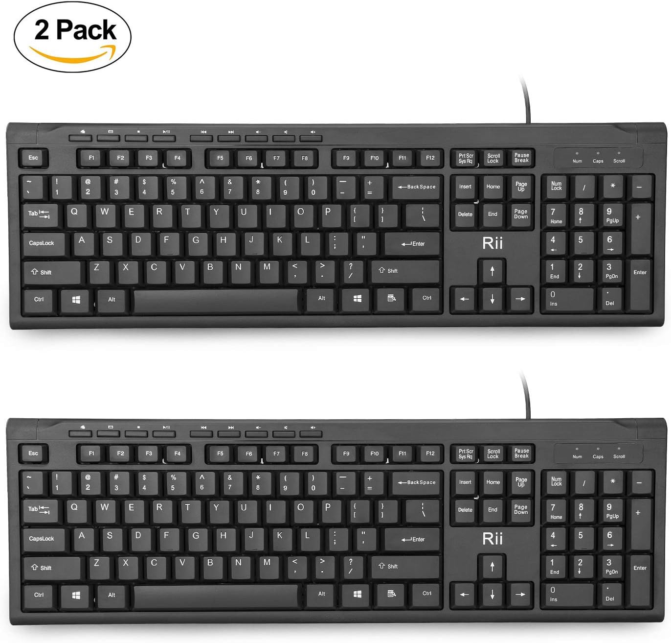 Rii RK907 Ultra-Slim Compact USB Wired Keyboard for Mac and PC,Windows 10/8 / 7 / Vista/XP (Black) (2PCS)